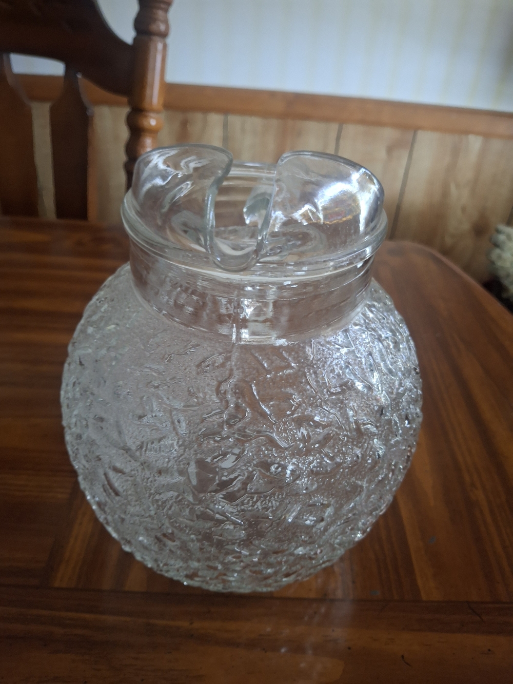 Textured Ice Clear Glass Anchor Hocking Globe Pitcher with Flared Lip